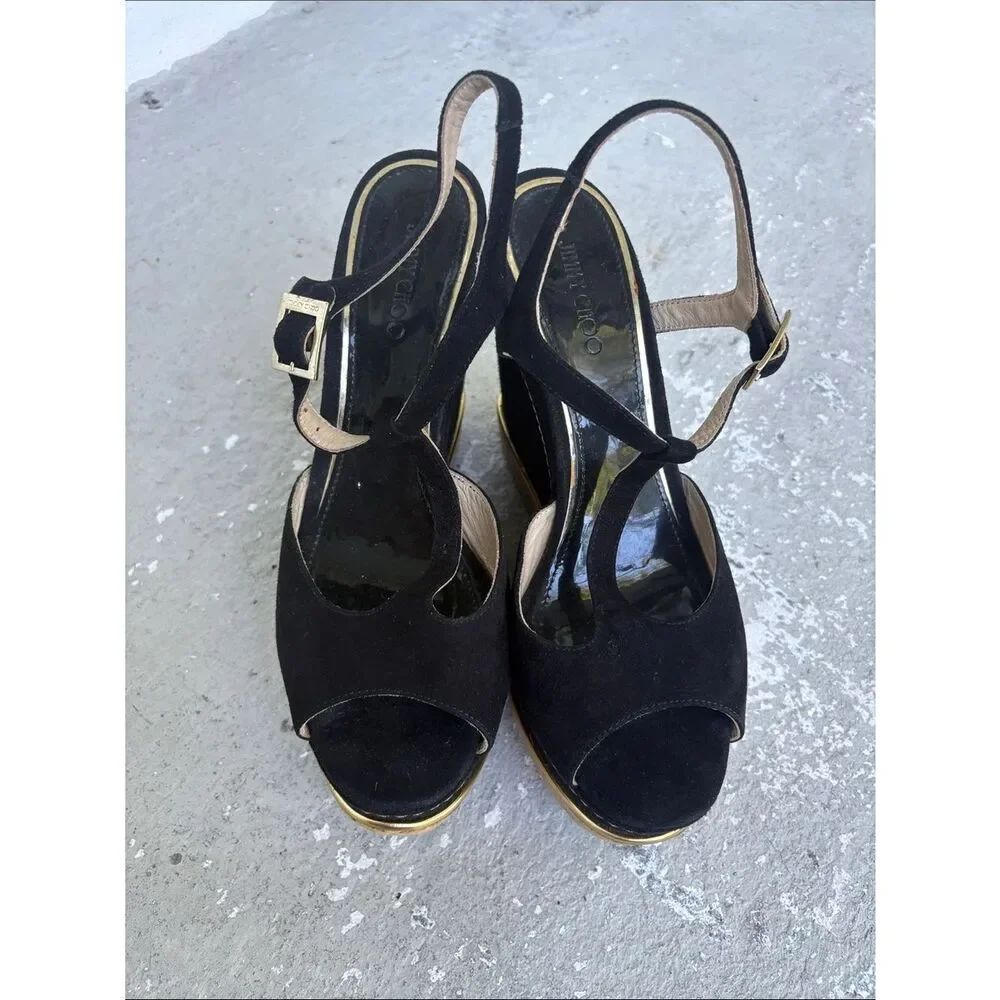 Jimmy Choo suede wedge and cork platforms